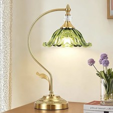 Vintage Green Glass Table Lamp Beside Table Flower Table Lamps Gold Metal Light