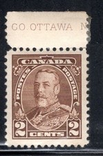 Canada Stamp Scott #218, 2c, King George V, Brown, w/Tab, Mint