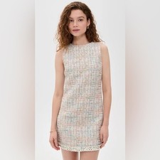 Alice + Olivia Clyde Off-White Tweed A-Line Shift Mini Dress Size 4