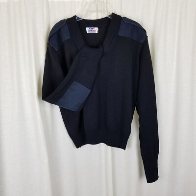 Vintage Crew Gear Knit Uniform Sweater Mens XL Military Pilot Elbow Patches  Navy