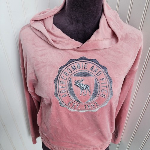 Abercrombie Kids Embroidered Girls Hoodie Velvet Pullover Long Sleeve Pink 11/12 - Picture 5 of 12