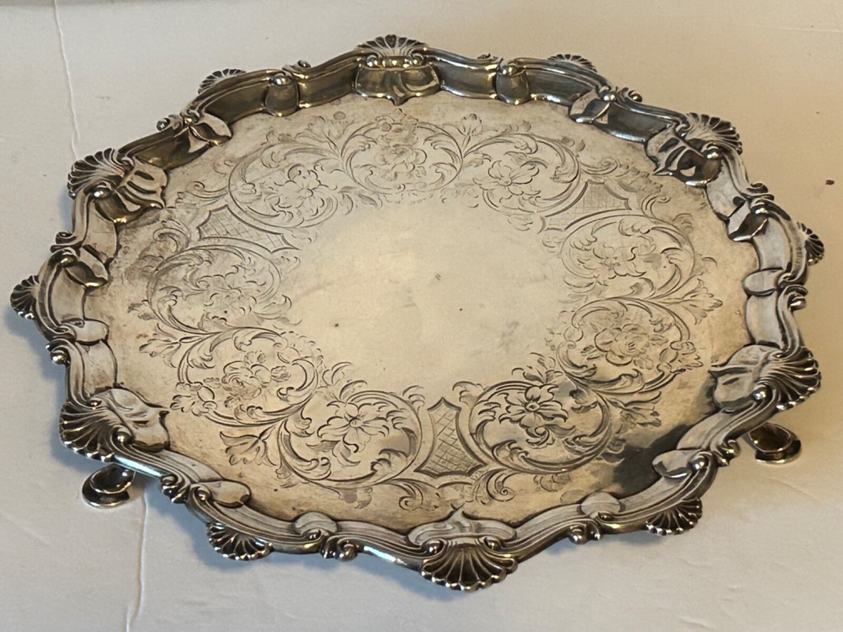 Antique Georgian Sterling Silver Salver Tray 11.5 Inches 642 Grams
