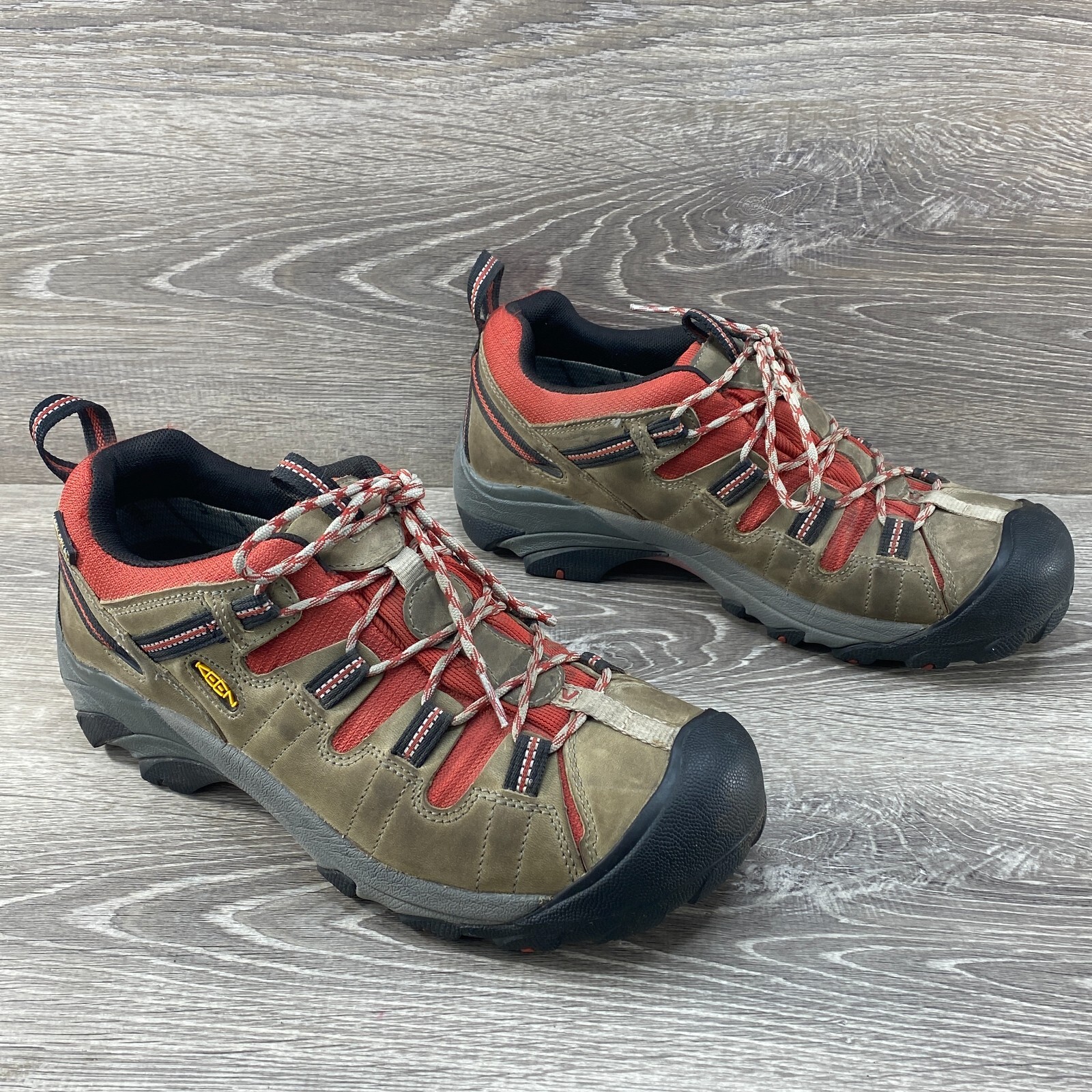Scarpe basse da trekking KEEN Dry rosse marroni in pelle impermeabili da uomo taglia 10 UK 9