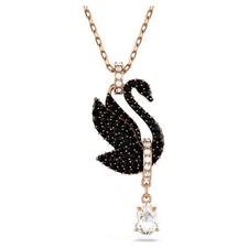 2Ct Black Round Cut Lab-Created Diamond Swan Beauty Pendant 14K Rose Gold Plated