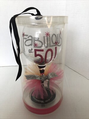 Mud pie Fabulous At 50 Wine Glass New In Box.