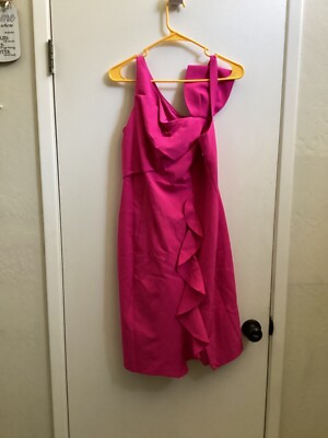 hot pink sleeveless dress Women's Prosperina Cecily Hot Pink Ruffle Neck Maxi Dress | Size: L