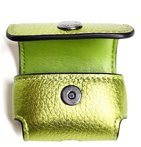 Coach Large Wireless Earbud Pro Case QB Metallic Citrine Green Foil Leather NWT - Picture 11 of 19