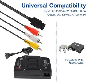For Nintendo 64 Power Supply and AV Cord Cable Video Game Console N64 AC Adapter