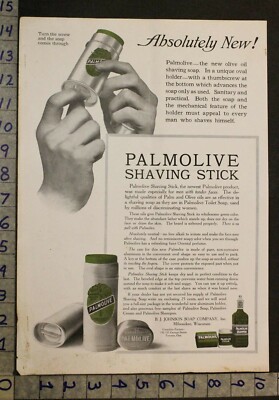 1915 PALMOLIVE SHAVING STICK OLIVE OIL HEALTH BEAUTY BATHROOM DECOR AD [[SKU]