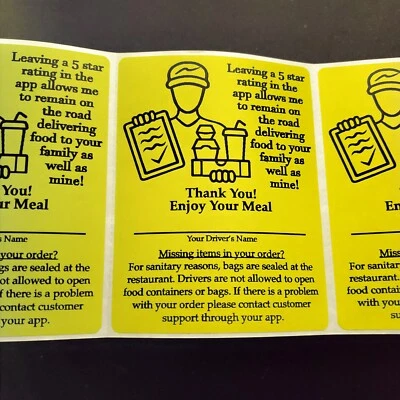 200 Food Delivery Labels Bag Seal 4" x 3" DoorDash Grubhub UberEats Sticker