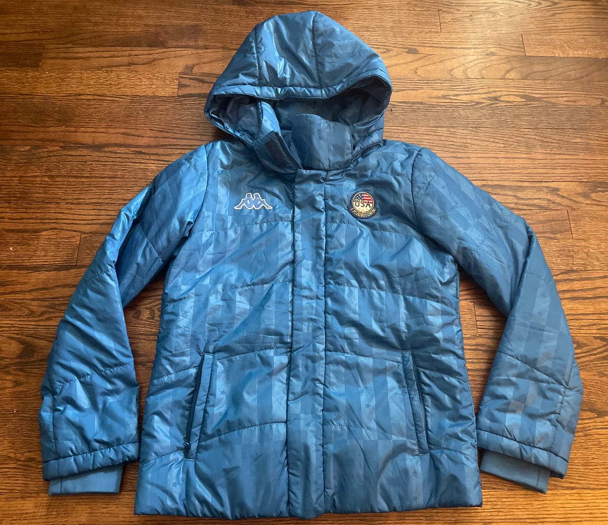 Women s Sz XL Blue Kappa USA Puffer Jacket W Hood EUC