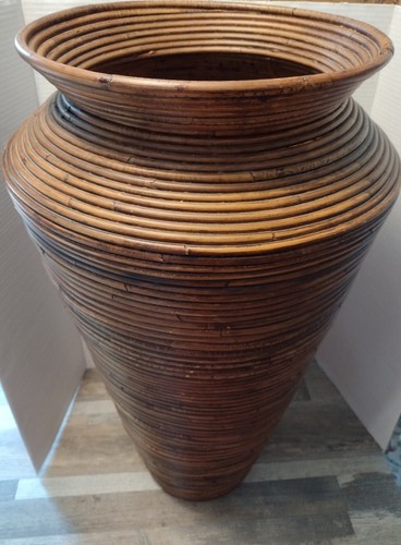 MCM VTG Gabriella Crespi Style Italy Pencil Reed Rattan Floor Vase Basket Bamboo - Picture 4 of 9