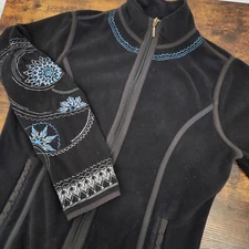 Eddie Bauer Fleece Jacket Womens S Black Snowflake Embroidery Full-Zip Outdoor