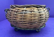 Vintage Large Wicker Basket Metal Curled Feet and Handles Center Piece SALE!