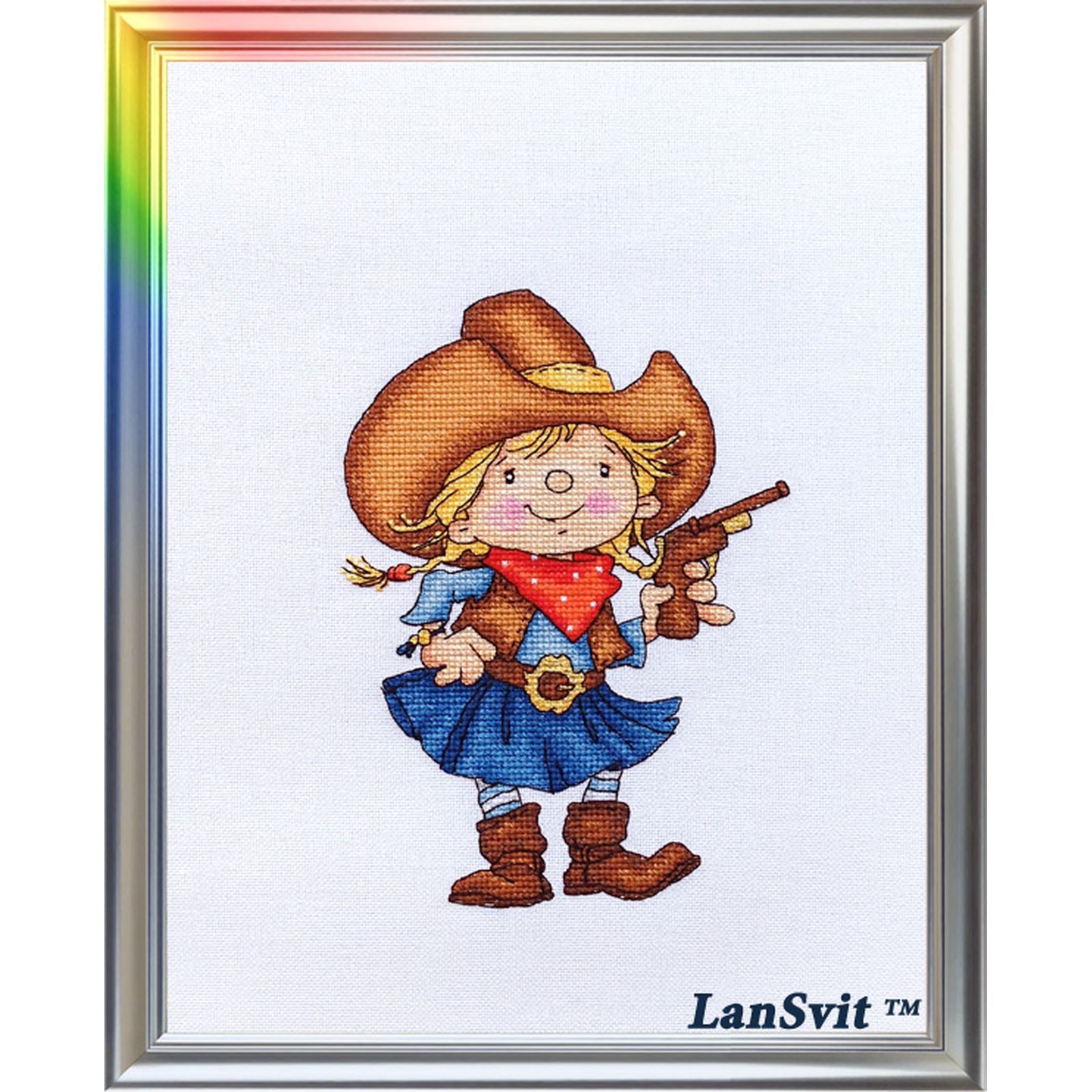 Broderie Point de Croix LanSvit D-035 Shérif adjoint sur étamine de lin 30x40 cm