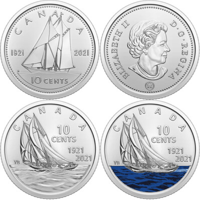 2021 BLUENOSE 100th Anniversary CANADA 10 Cent Dime Blue & No
