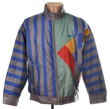 VINTAGE 1980S ADIDAS MULTICOLOR STRIPE GEOMETRIC JACKET MADE IN WEST GERMANY