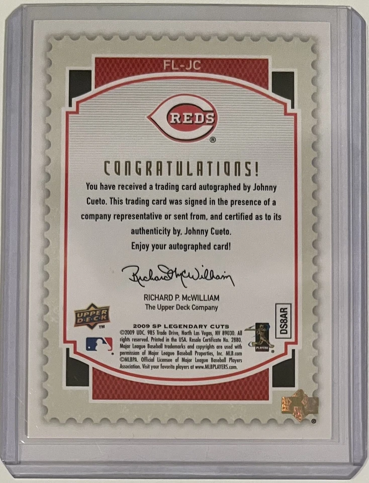 2009 Upper Deck SP Legendary Cuts Future Legends Johnny Cueto Auto SP 062/125 - Image 3 of 3