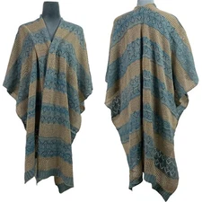 La Fiorentina Stripe Patterned Ruana Baby Blue Shawl Cardigan 160 cm x 90 cm