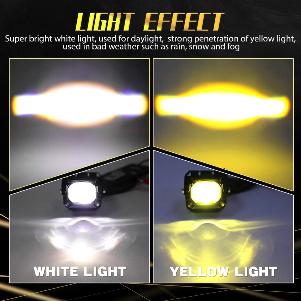 2X 3inch LED Work Light Bar Cube Pods Offroad Driving Fog Lamp Spot Amber White - Image 2 of 4