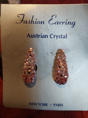 Vintage Pink Austrian Crystal Earrings. Pierced