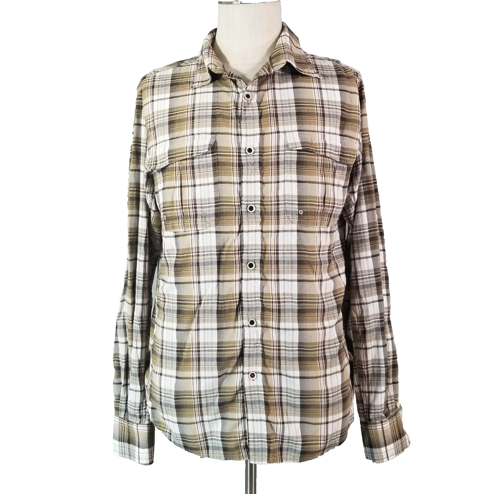 Dakota Grizzly shirt men's large brown plaid long sleeve outdoor vented