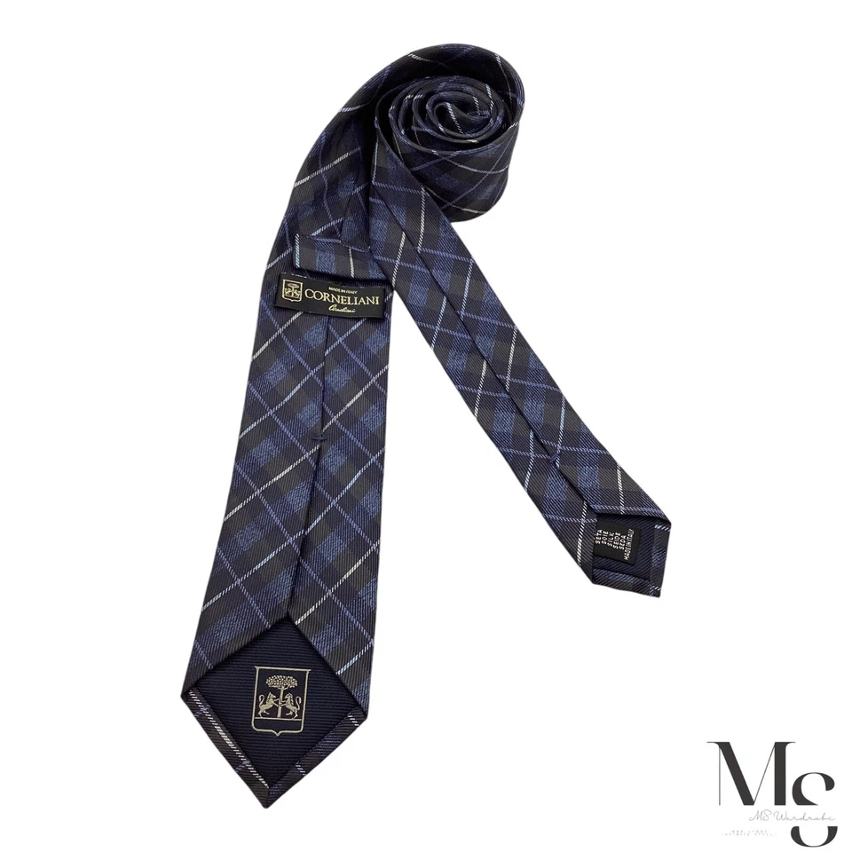 Corbata de seda CORNELIANI azul a cuadros y cuadros hecha en Italia W:2,75" EXCELENTE ESTADO Foto 2 de 4