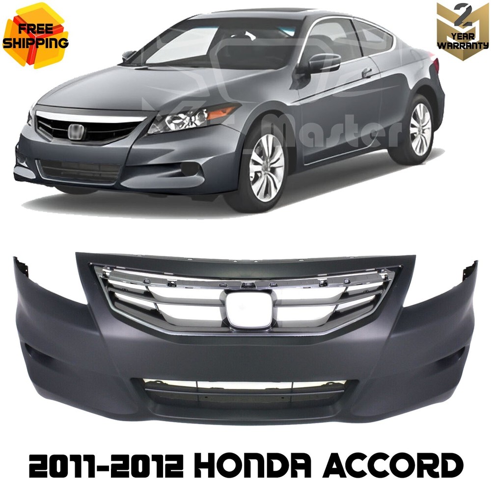Front Bumper Cover Fascia Paintable & Grille Assembly For 2011-2012 Honda Accord