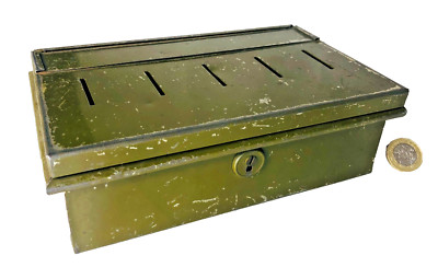 Metalldose Geld sparen Münze Organisation Fächer Vintage grün fehlender Schlüssel NCB