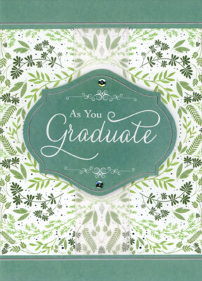Swirling Green Vines 3D Banner Ribbon Sequins Hand Decorated Graduation Card