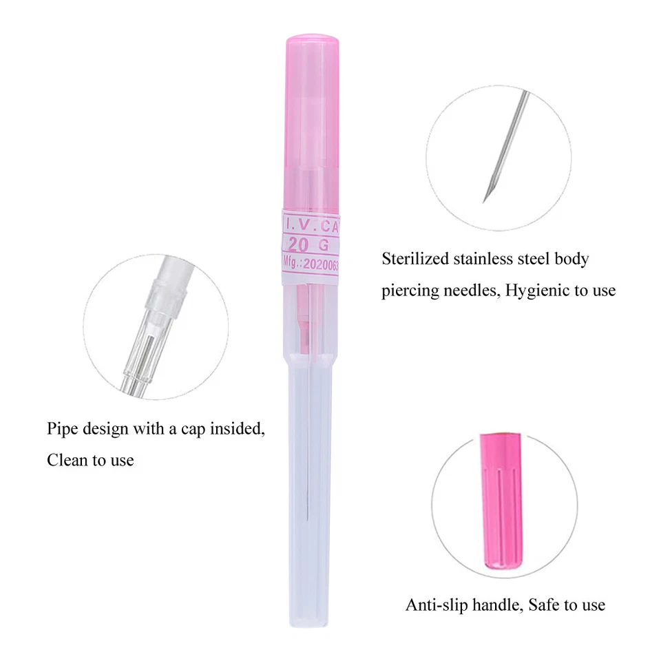 Agulhas descartáveis para piercing corporal nariz orelha mamilo aço inoxidável 14-20G - Imagem 3 de 4