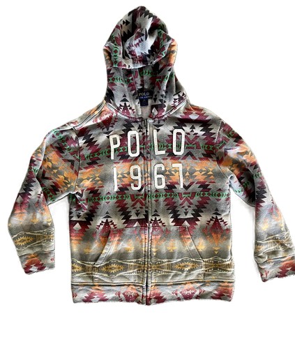 Polo Ralph Lauren Grey Aztec Pattern Zip Up Hoodie Jacket Girls Medium 10/12