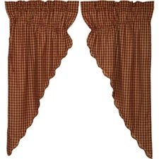 New Country Primitive Farmhouse TAN RED CHECK PRAIRIE SWAGS Curtains 63"