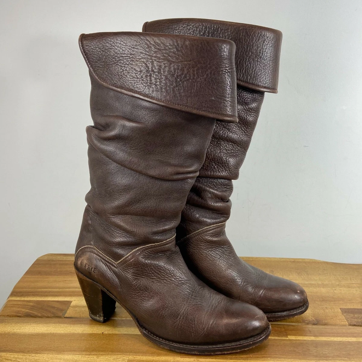 Brown scrunch cheap boots