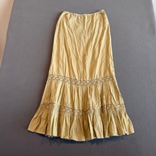 Boho Crochet Lace Tiered Maxi Skirt Women's M Pale Green