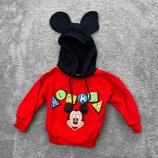 VTG Disney Hoodie Boys 2T Red Mickey Mouse Ears Print Jog Togs Stuff Colorblock