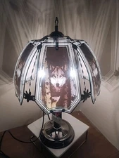 OK Lighting VINTAGE Wolf Touch Lamp 14" Diameter Shade Stain Glass Native