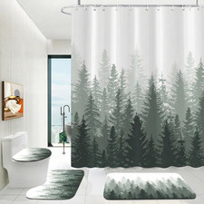 Inhousolu 4 Pcs Shower Curtain Set with Non-Slip Rugs, Toilet Lid Cover and Bath
