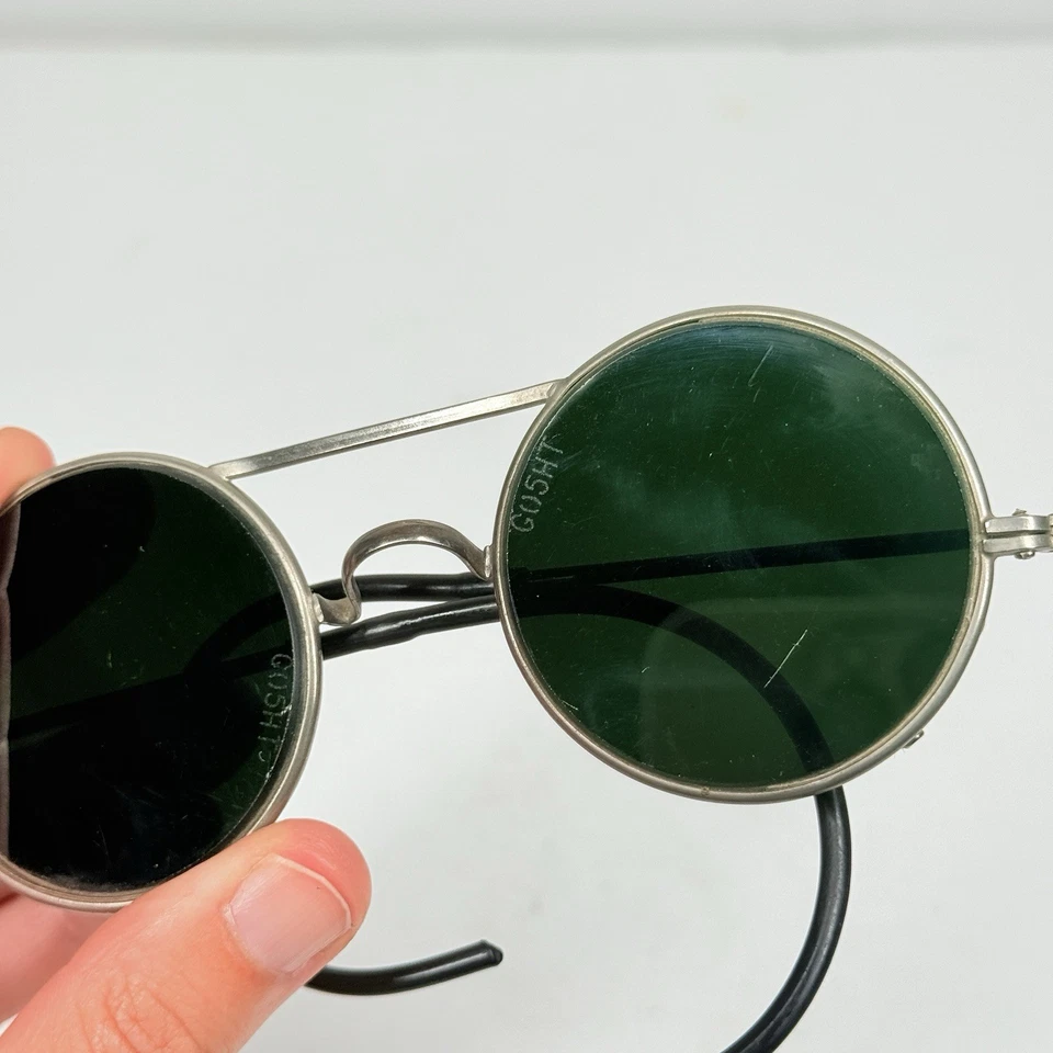 Antique Welding Motorcycle Glasses Steampunk Green Glass 6 3/4 GO5HT - Image 2 of 4