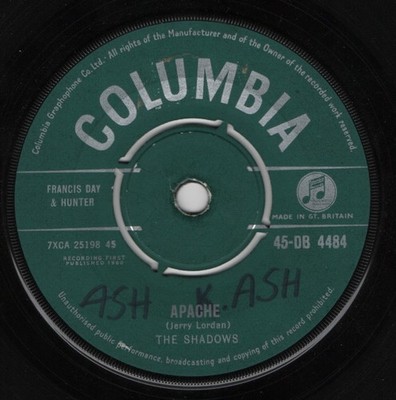 THE SHADOWS - 'Apache' 7'' 45rpm COLUMBIA VG/VG 1960 (45-DB 4484)