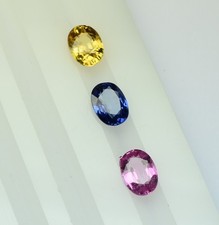 3.79cttw collection:Tanzanite,Yellow & Pink Sapphire Oval gems Excellent Colors!