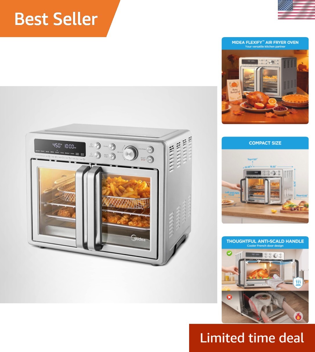 Flexify French Door Toaster Oven Air Fryer Combo, 26.4 QT, Extra Large Air Fr...
