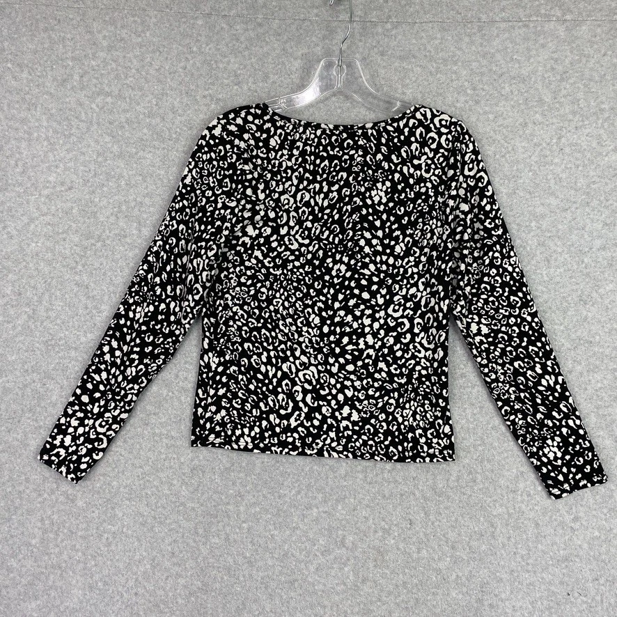 Top Gaze para mujer pequeño negro blanco abstracto cuello redondo manga larga tejido suave Foto 4 de 4