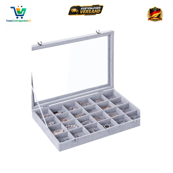 Schmuck Organizer 24 FäCher Glasdeckel Schmuckbox-image