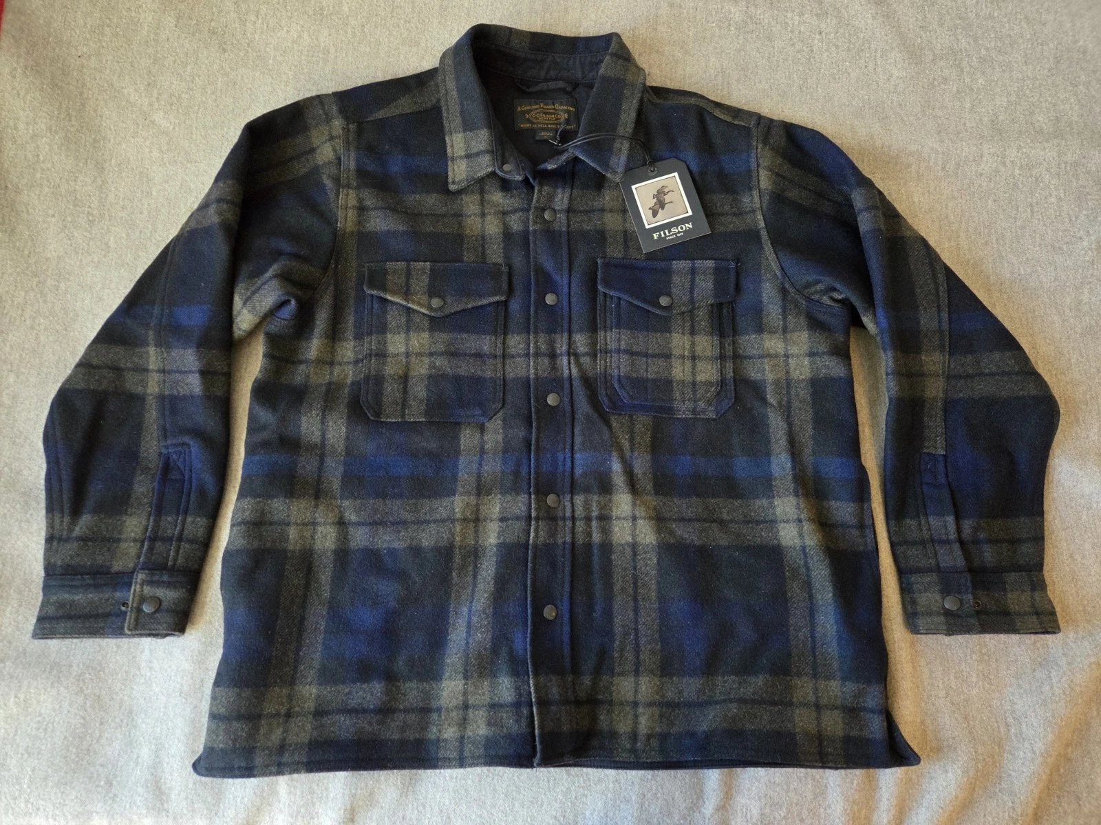 Filson Lined Mackinaw Wool Jac-Shirt | NWT | XL | Black/Olive/Navy | Rare