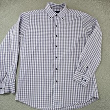 David Donahue Shirt Mens 16 M/L Purple Plaid Button Down Long Sleeve Fusion