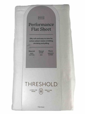 Threshold Performance Flat Sheet Twin XL Sour Cream Smooth Sateen 400 Thread