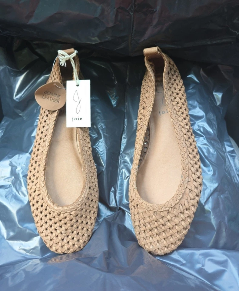 Joie туфли женщин 7,5 коричневый кожаный сплетенный балетки поскользнуться на круглый носок мягкий - Изображение 2 из 4