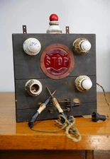 Antique Vintage Knife Switch Electrical Panel Fuse Board Scientific STOP Lens