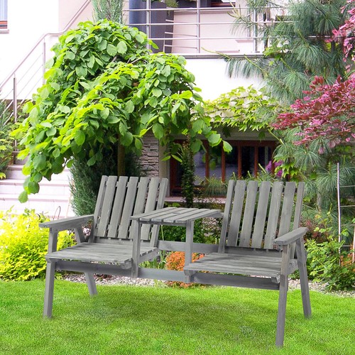 Outsunny Gartenbank mit Tisch Gartenmöbel mit Regenschirmloch Sitzbank Balkon - Bild 2 von 10